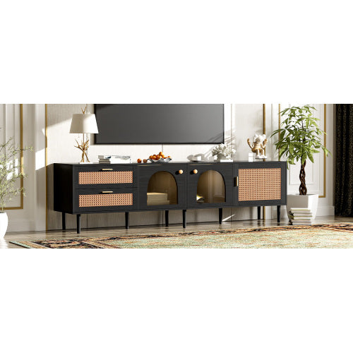 Black Rattan Media Console