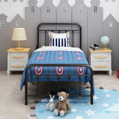 Metal Platform Bed Frame, Victorian Style HeadboardFootboard  Under Bed Storage  No Box Spring Needed Twin Size Black