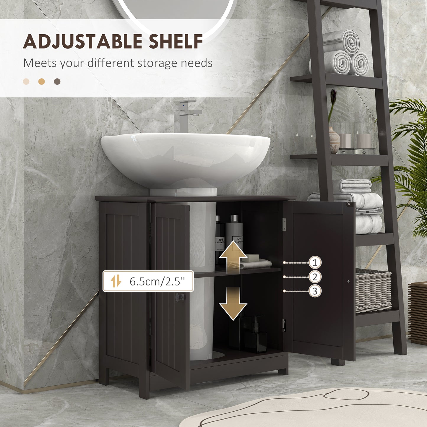 Bathroom Vanity Cabinet, Under Sink Bathroom Cabinet with 2 Doors and Adjustable Shelf, Coffee