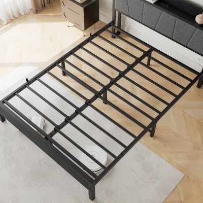 Black Metal Storage Bed Charging Station Headboard