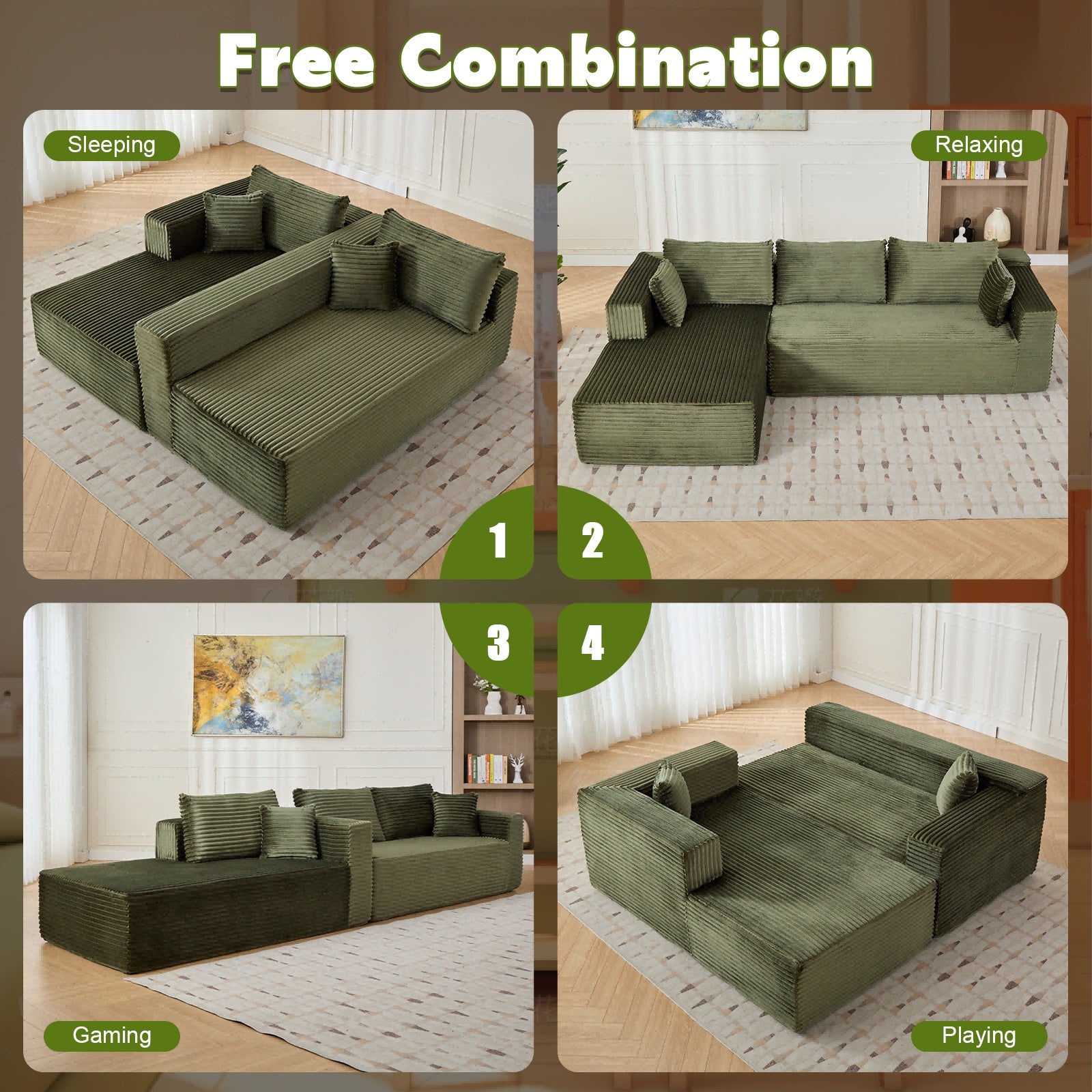 Corduroy Convertible Sectional Sofa