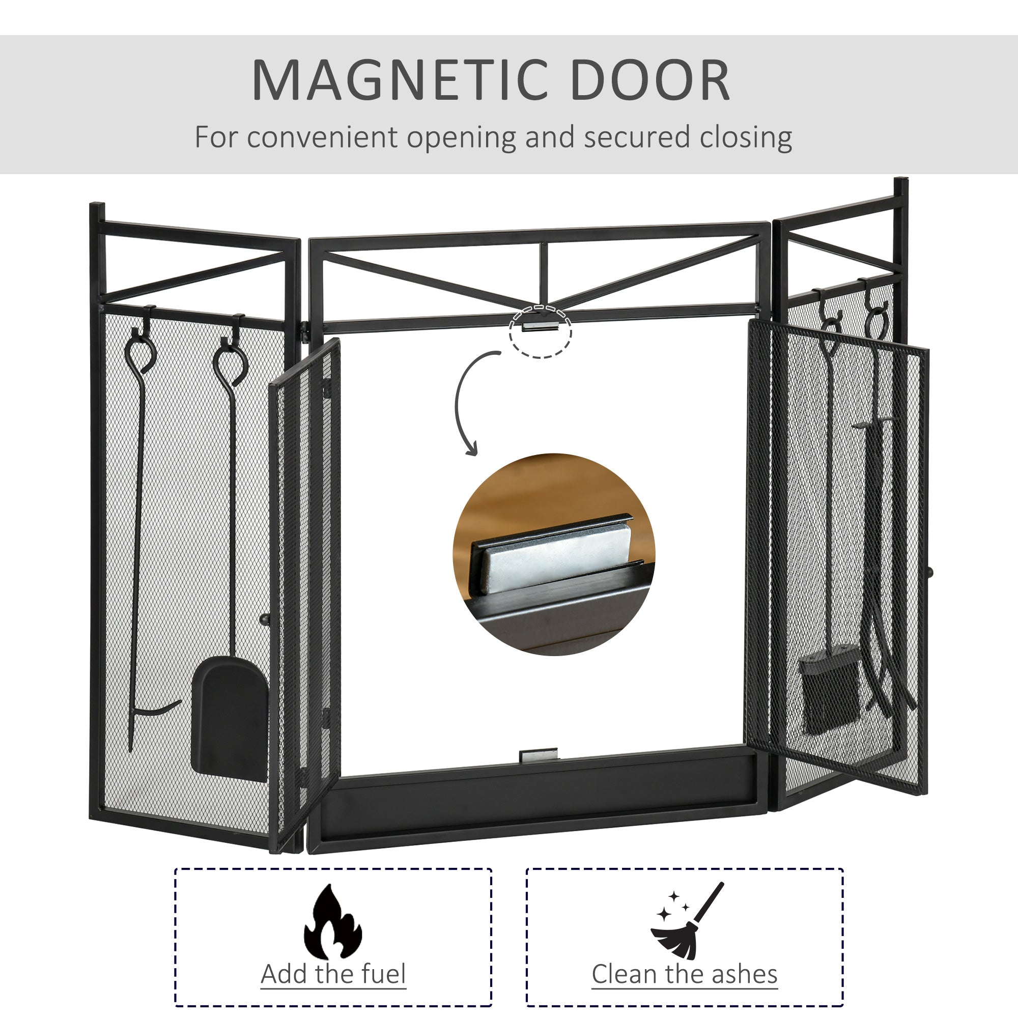 Black Folding Fireplace Screen