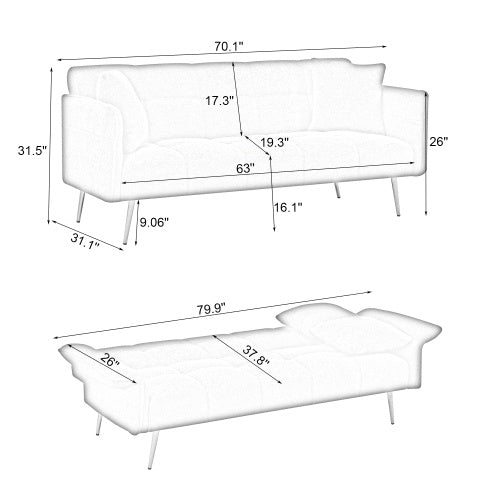 Grey Folding Armrest Sofa