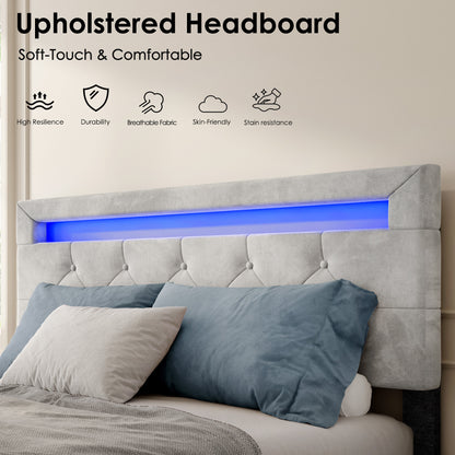 Upholstered Platform Storage Bed Frame With 4 Drawers And LED Light,No Box Spring Needed