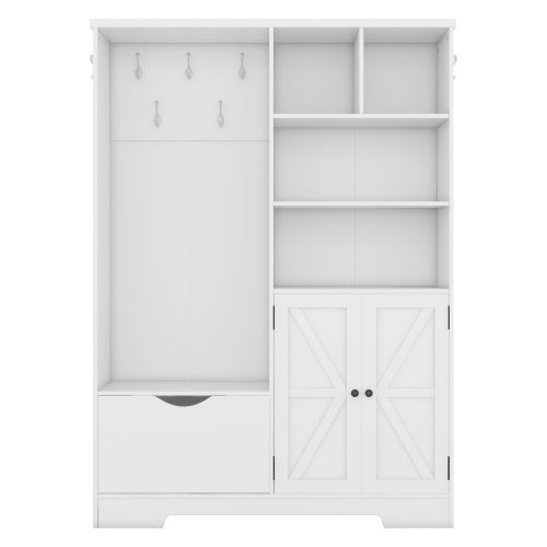 Multi-functional Hall Tree With Storage Shelves Drawers And Cabinet, Elegant Hallway Shoe Cabinet With Bench, Modern Coat Rack With Hooks For Hallway Entryways