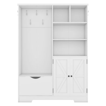 Multi-functional Hall Tree With Storage Shelves Drawers And Cabinet, Elegant Hallway Shoe Cabinet With Bench, Modern Coat Rack With Hooks For Hallway Entryways