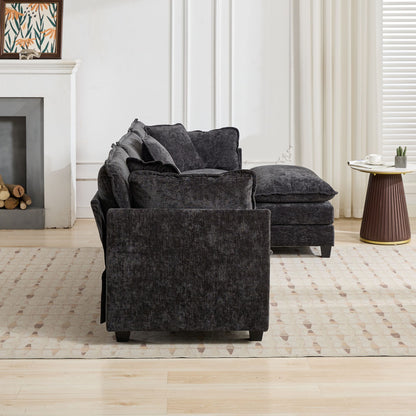 Cloud Sofa Two Seats The Cushion On The Armrest Not Included, Modern Sectional Couch, For Apartment, Comfy Double Layer Upholstered Seat Cushion, Breathable Chenille Fabric, Black,SW504ABK