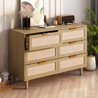 6 Drawers Rattan Dresser Rattan Drawer, Bedroom,Living Room