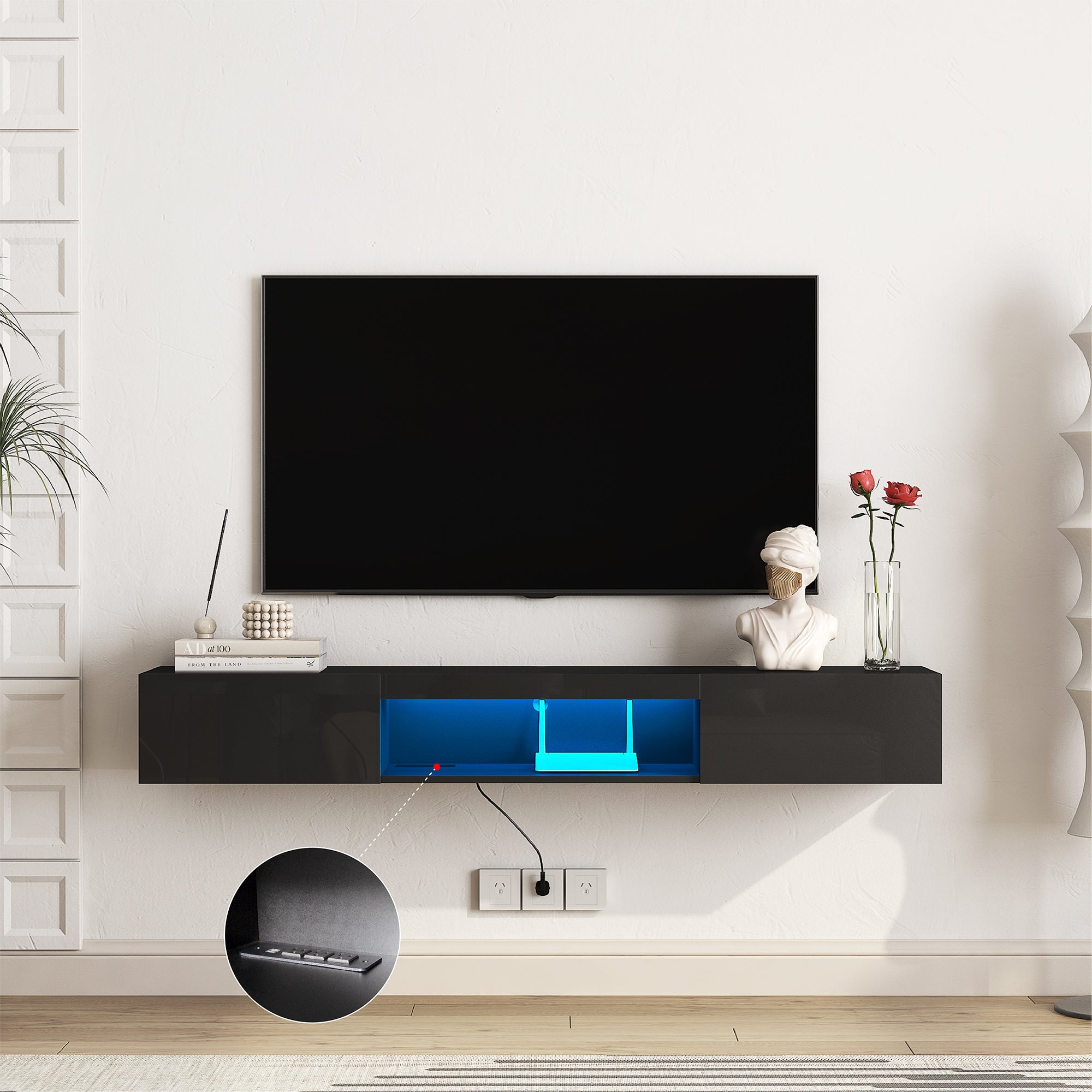 Black LED Floating TV Stand