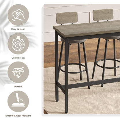 Only Supports Self Pickup-Long Dining Table Set With 3 PU Upholstered Bar Stools, Dining Table And Chairs Set, Industrial High Coffee Table And Back Chair