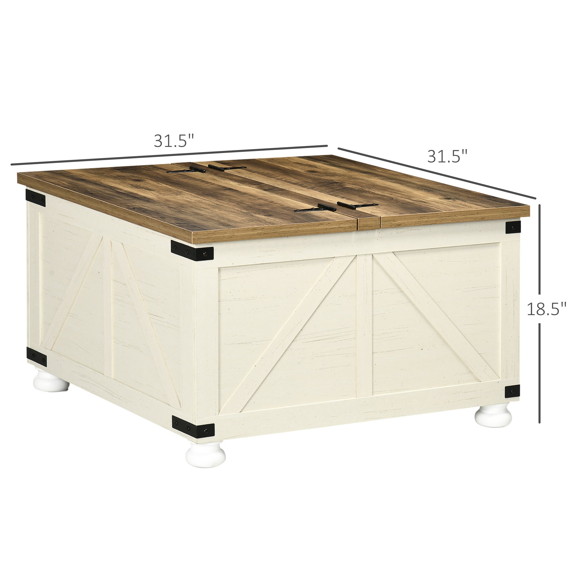 Rustic Wood Storage Table Oak Flip-Top Lids