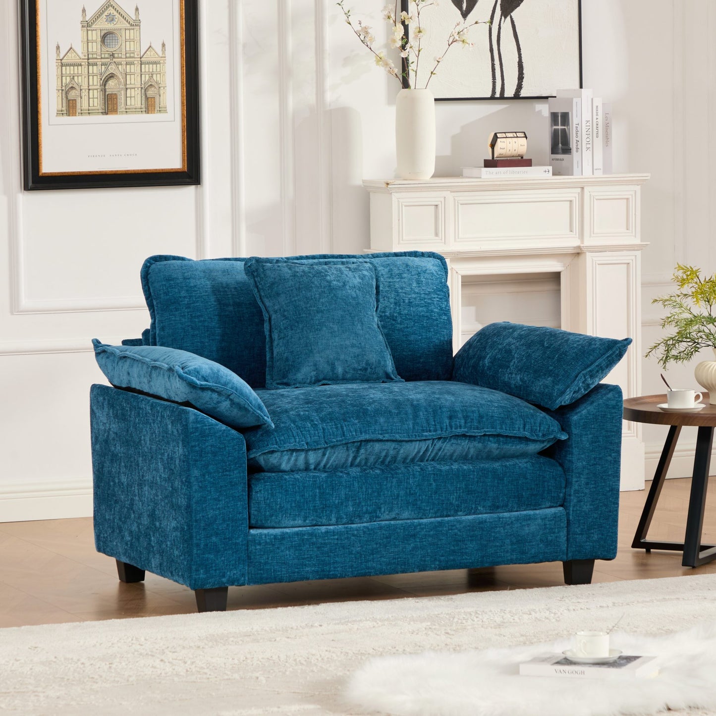 Cloud Sofa Single Seat Ottoman Is Not Included, Modern Sectional Couch, For Living Room Bedroom And Apartment, Comfy Double Layer Upholstered Seat Cushion, Breathable Chenille Fabric, Blue,SW5041BL