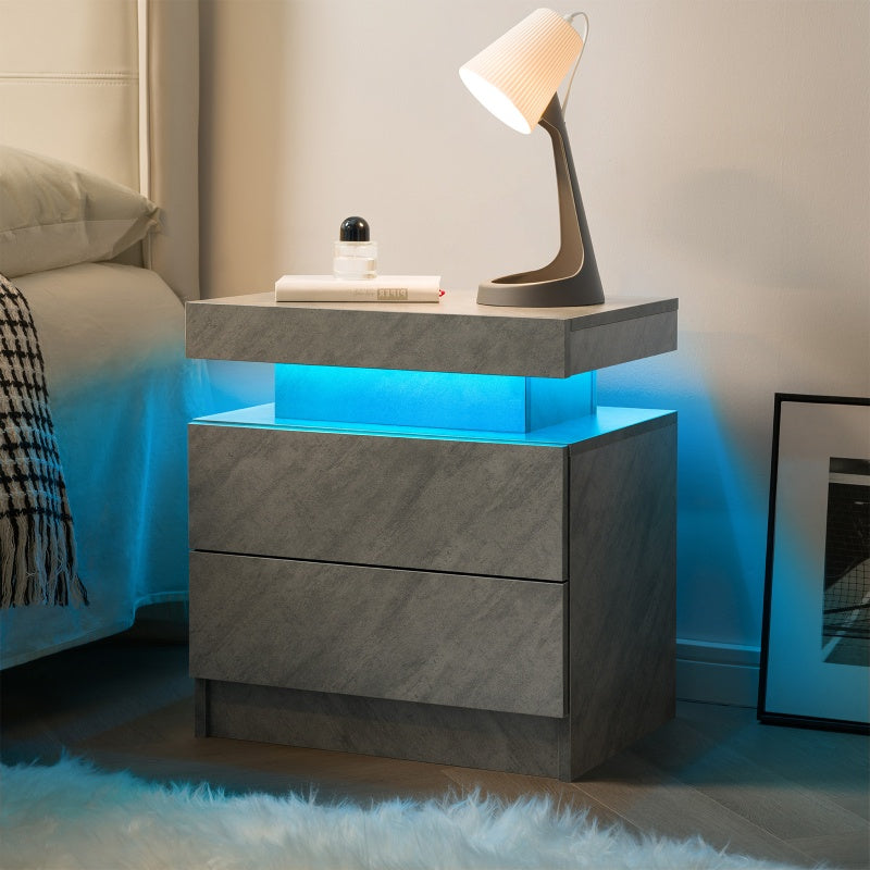 Nightstand LED Bedside Table Cabinet Lights Modern End Side With 2 Drawers For Bedroom ,Deep Gray-Prohibited From Selling On The Wayfair Platform