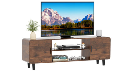 TV Stand For 55 Inch TV, Entertainment Center With Storage Cabinets, Soft Hinge Door With Handle, Media TV Console Table For Living Room Bedroom, Rustic Brown