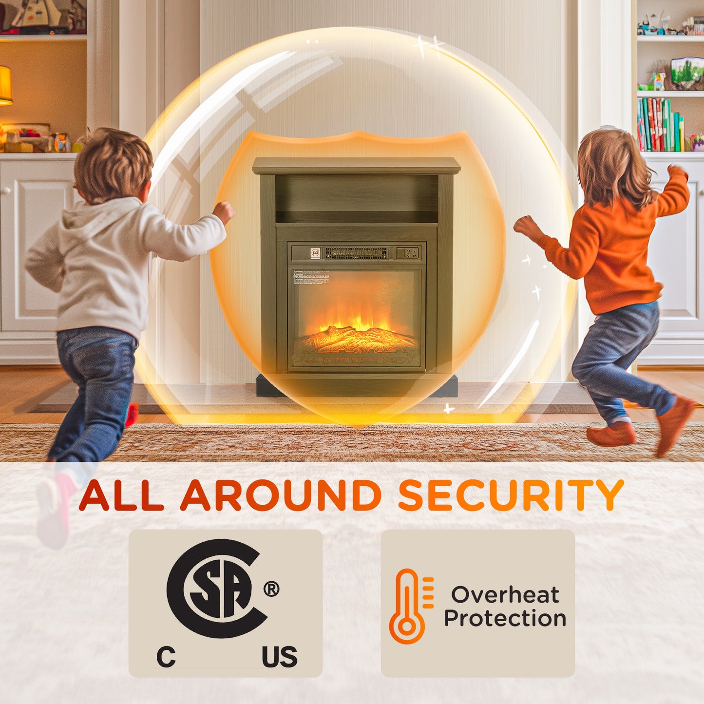 27" Freestanding Electric Fireplace with Mantel