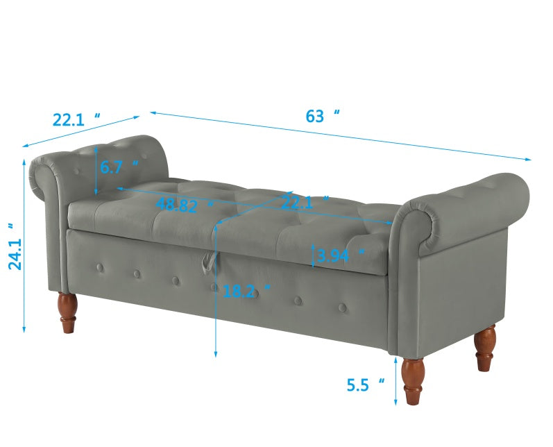 Grey Velvet Storage Ottoman