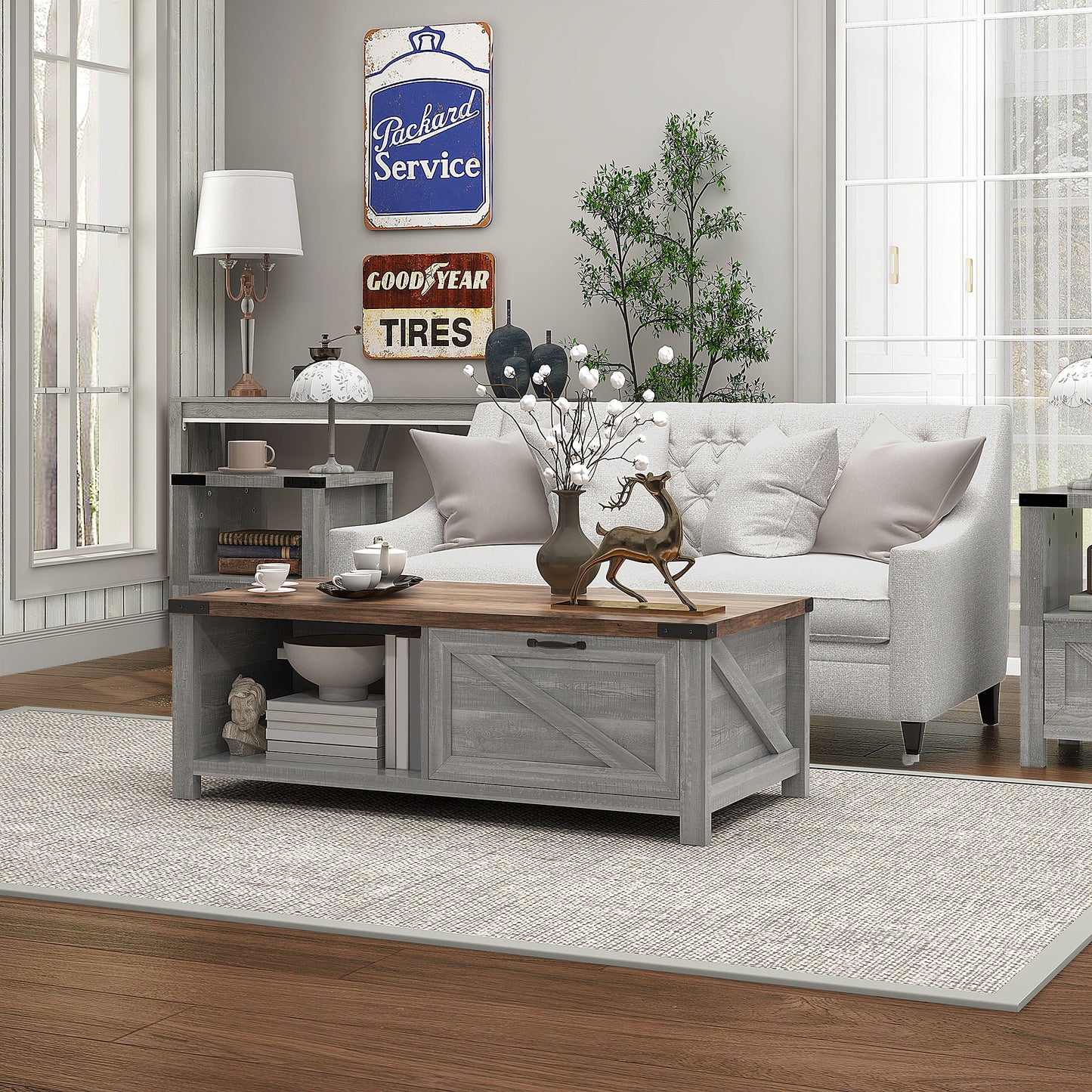Farmhouse Coffee Table with Storage and Drawer
