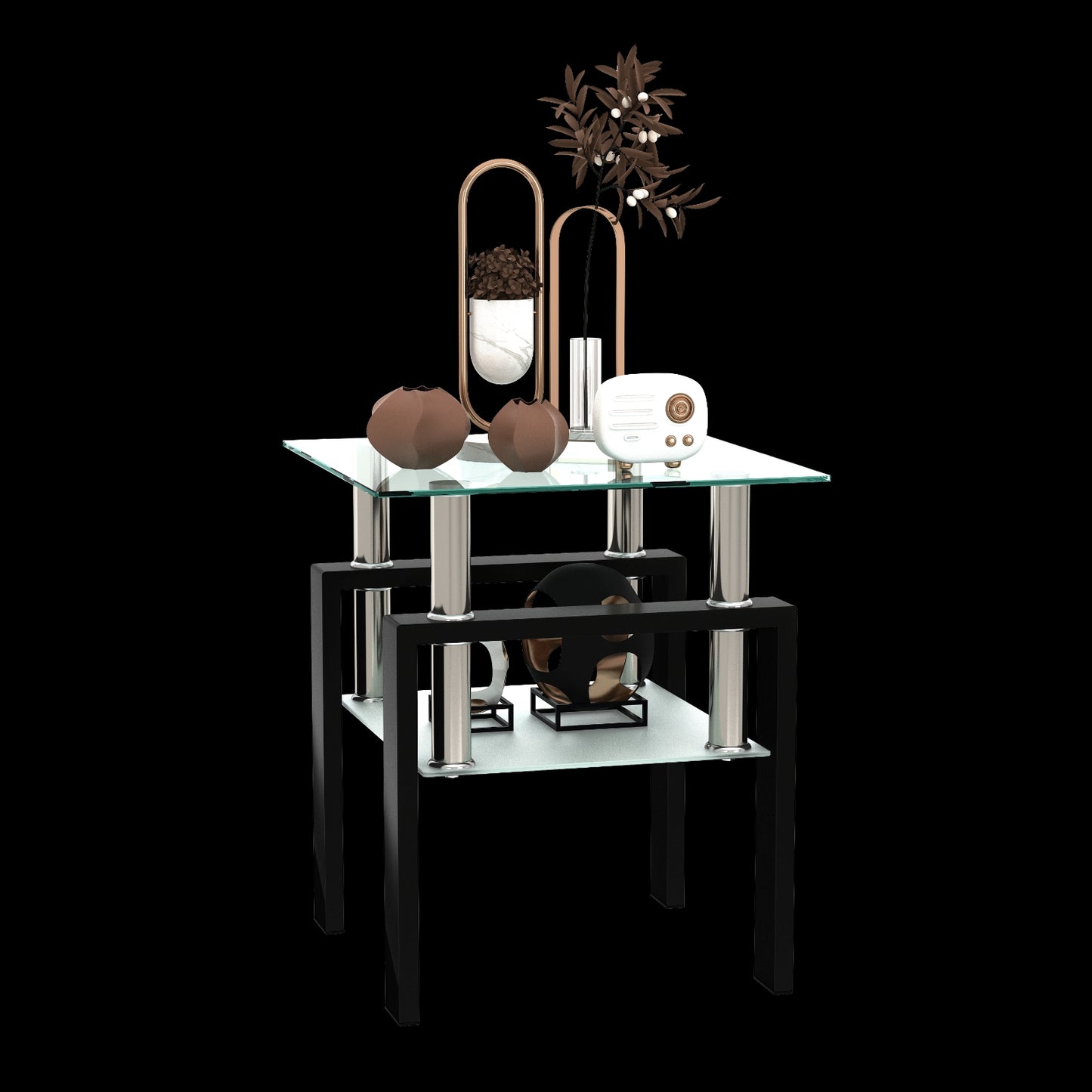 1-Piece Modern Tempered Glass Tea Coffee Table, Square For Living Room