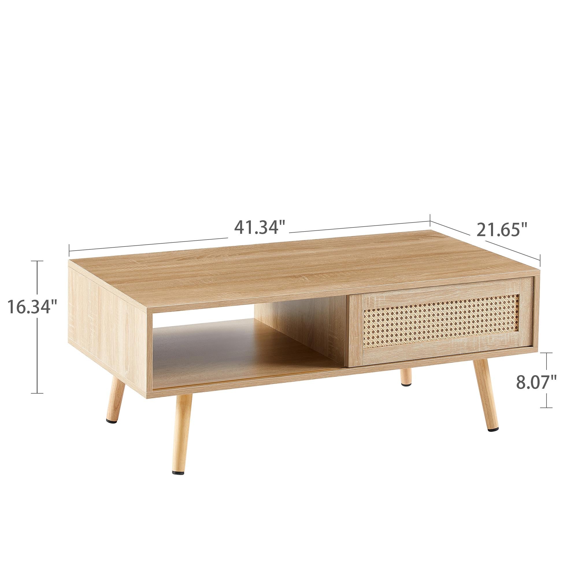 Rattan Sliding Coffee Table With Hidden Storage