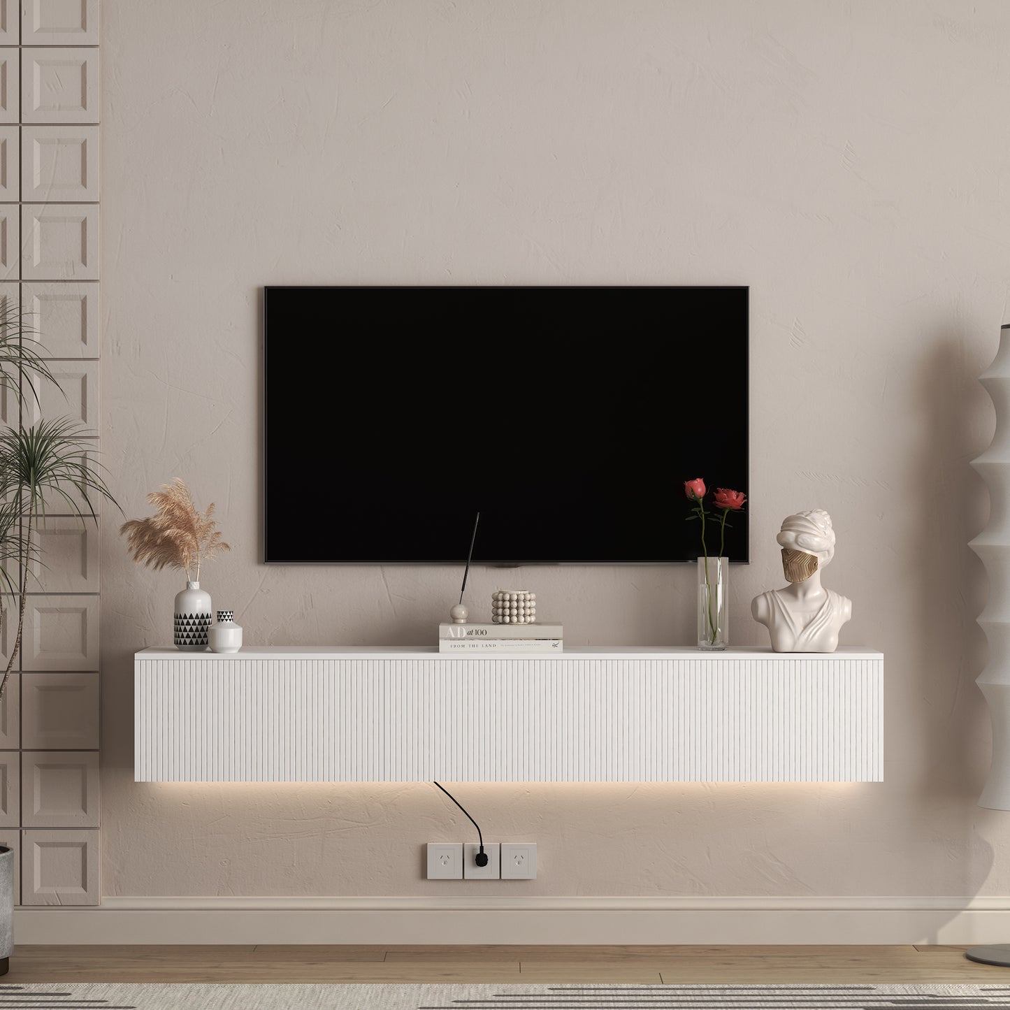 Floating TV Stand Wall Mounted With 16 Color LEDs, Modern TV Stand, Floating TV Cabinet Entertainment Center For 55 60 65 Inch TV