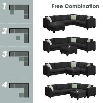 112 87 Sectional Sofa Couches, 7 Seats Modular Living Room Sets