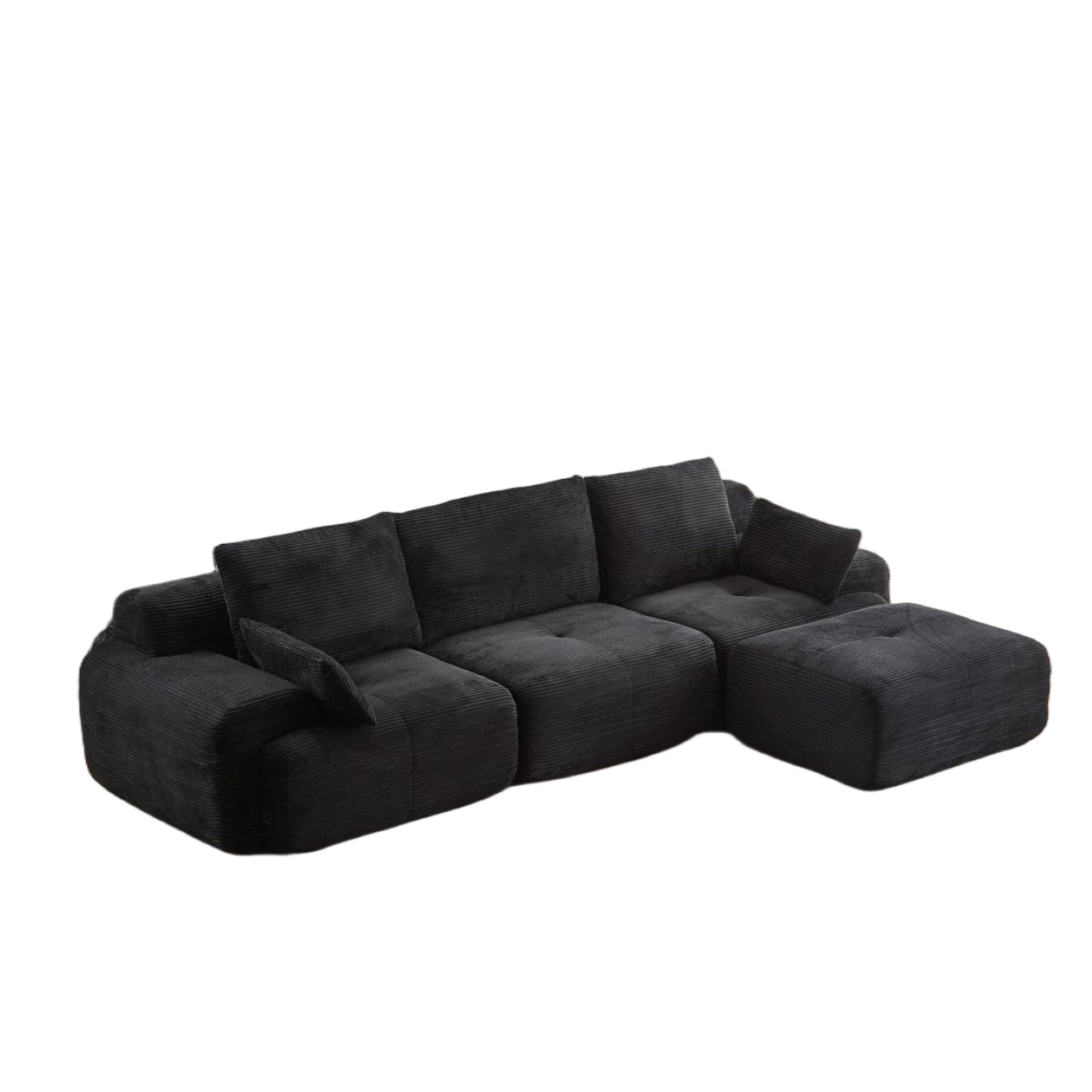 Modern Memory Foam Compressed Sofa,Large Sectional Couches For Living Room,Pet-Friendly Cloud Modular Sectional Sofa,Corduroy Fabric,Extra Deep Loveseat,No Assembly Required, Black
