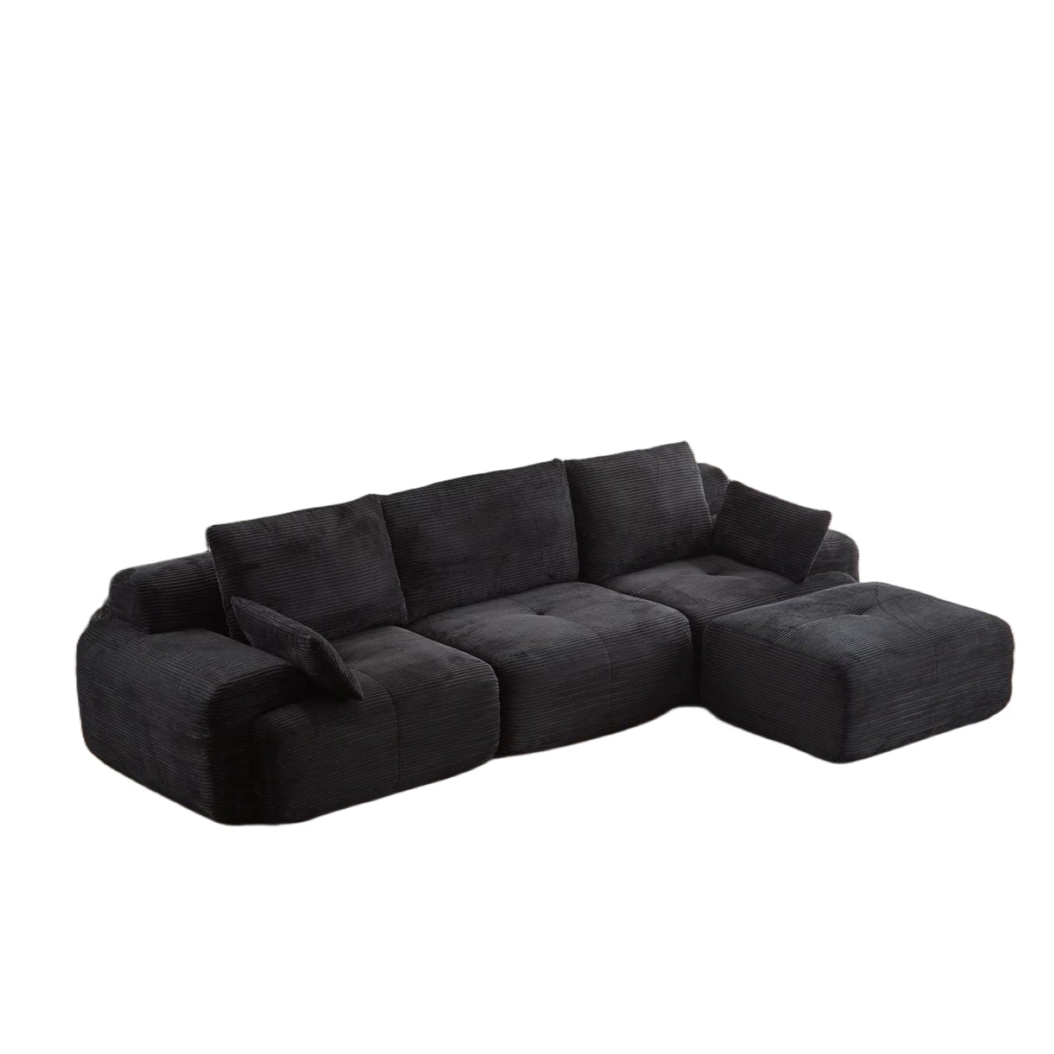 Black Corduroy Sectional Sofa Memory Foam Cushions