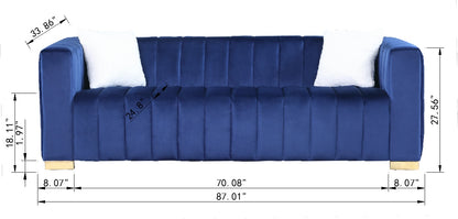 A Modern Channel Sofa Take On A Traditional Chesterfield,Navy Blue Color,3 Seater