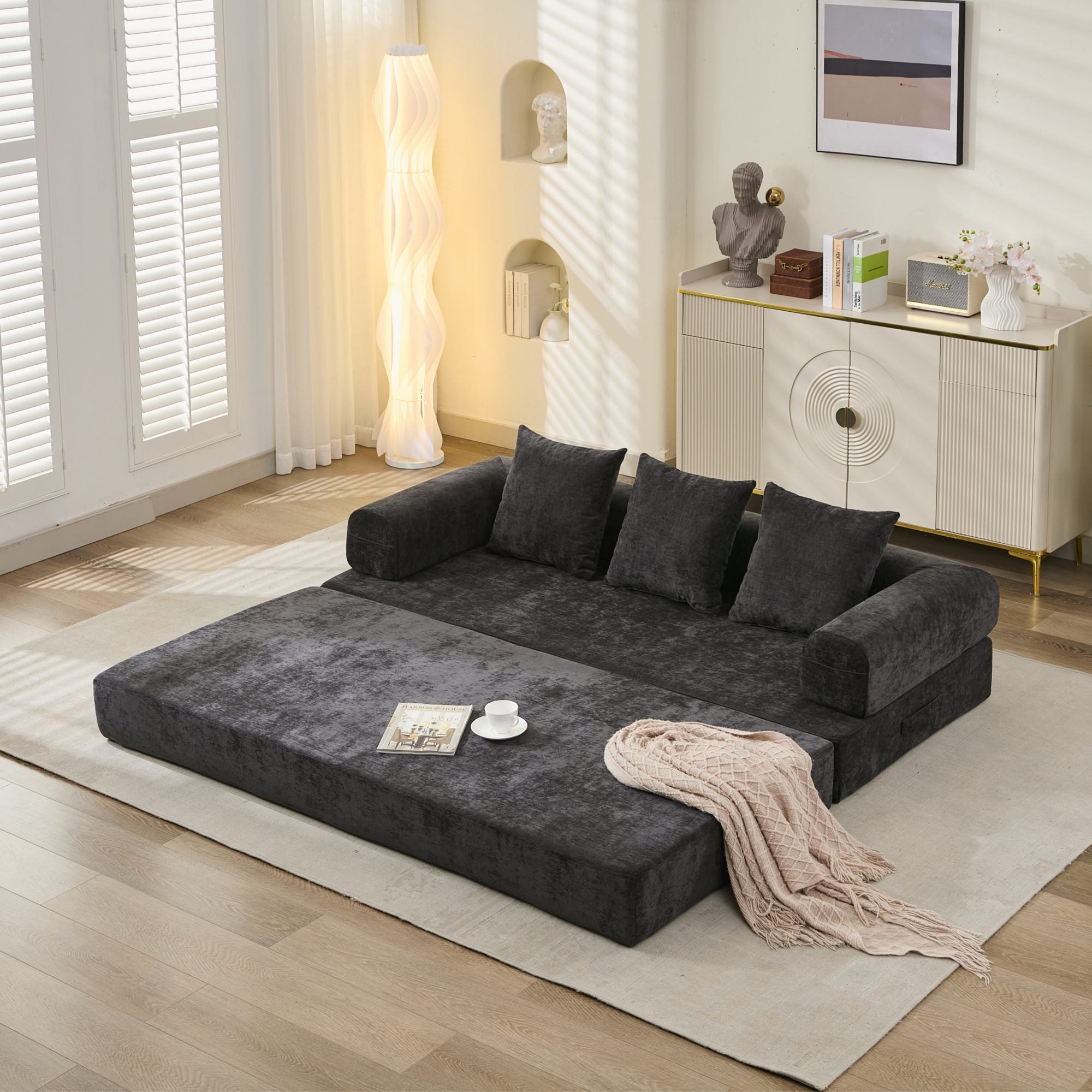 Black Chenille Floor Sofa