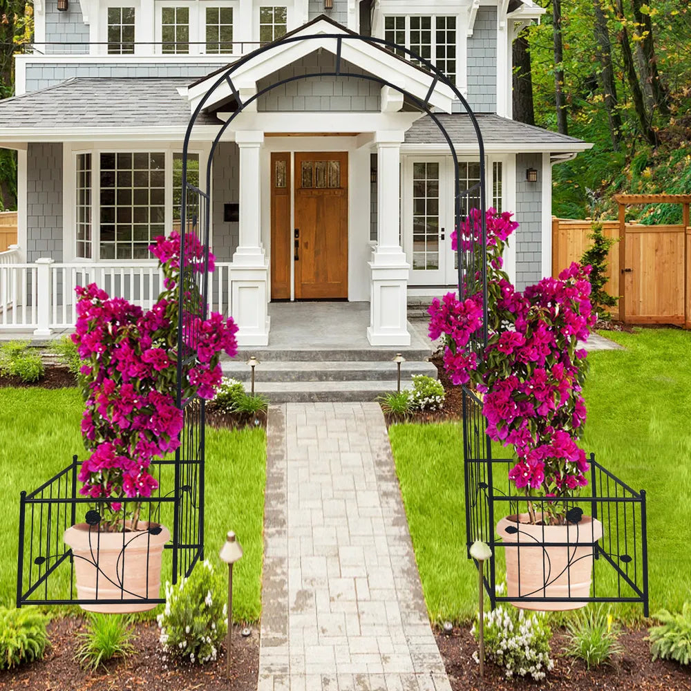 Black Metal Garden Arch With Plant Stands