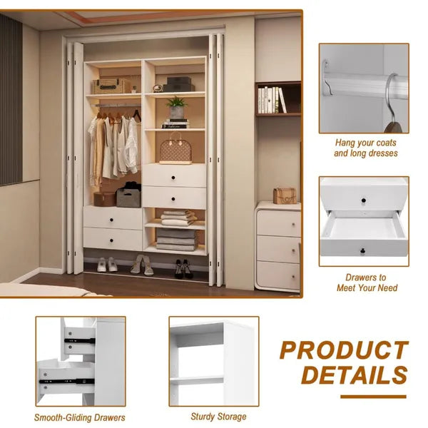 White Modular Closet System With Integrated Drawers