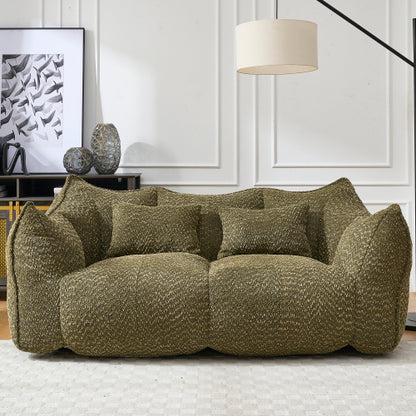 Compressed Plush Bean Bag Sofa Couch- High-Resilience Foam Filled, Ultra-Soft Boucle Lounge Chair For One Or Two People, Cozy Living Room Seating For Reading, Gaming & Relaxing, Space-Saving Vacuum