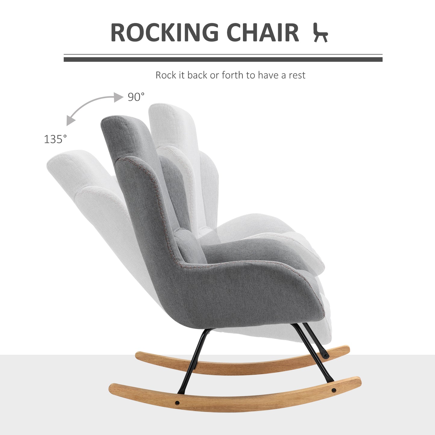 Modern Rocking Chair with Removable Lumbar Pillow Sofa Armchair with Thick Padding