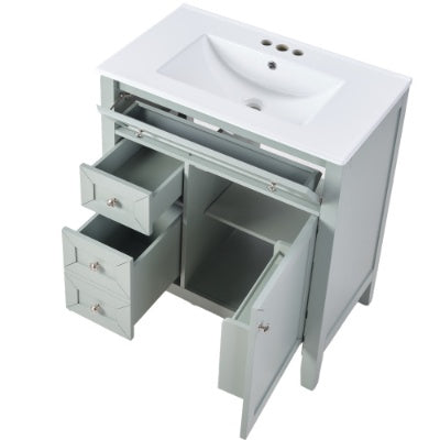 Solid Wood Bathroom Vanity With Ceramic Undermount Sink 12 Soft Close Drawer Slides, Flip Bin  Single Drawer  Storage Drawer, Adjustable Shelf, 70kg Load Capacity, Gray