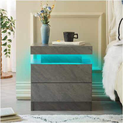 Nightstand LED Bedside Table Cabinet Lights Modern End Side With 2 Drawers For Bedroom ,Deep Gray-Prohibited From Selling On The Wayfair Platform