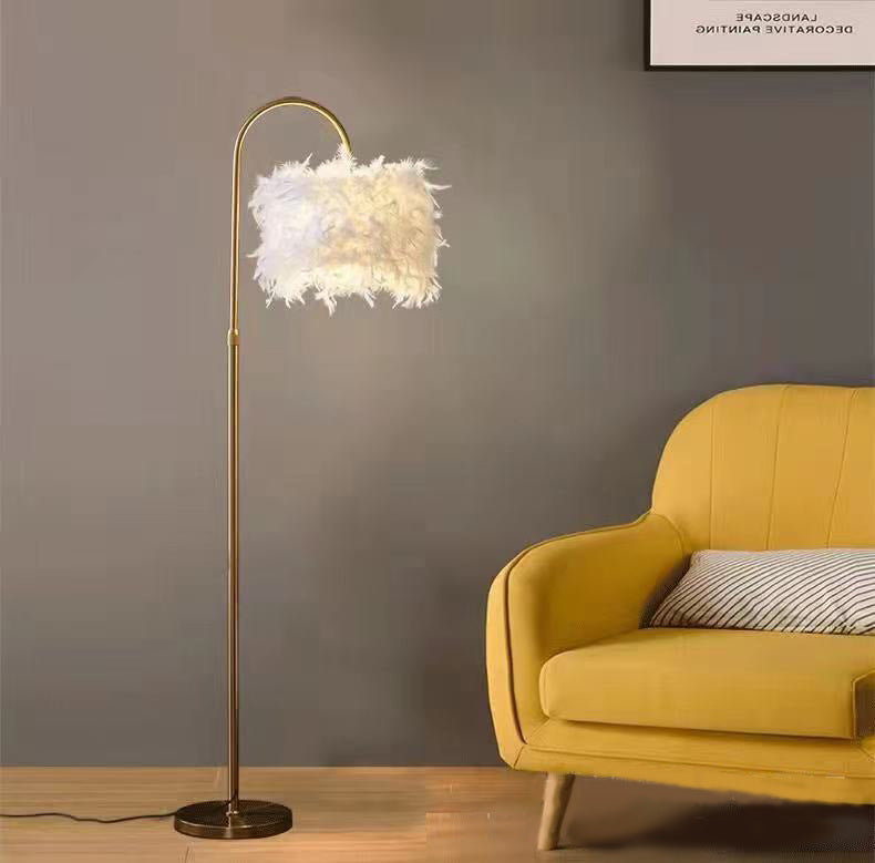 Gold Feather Floor Lamp With Curved Design