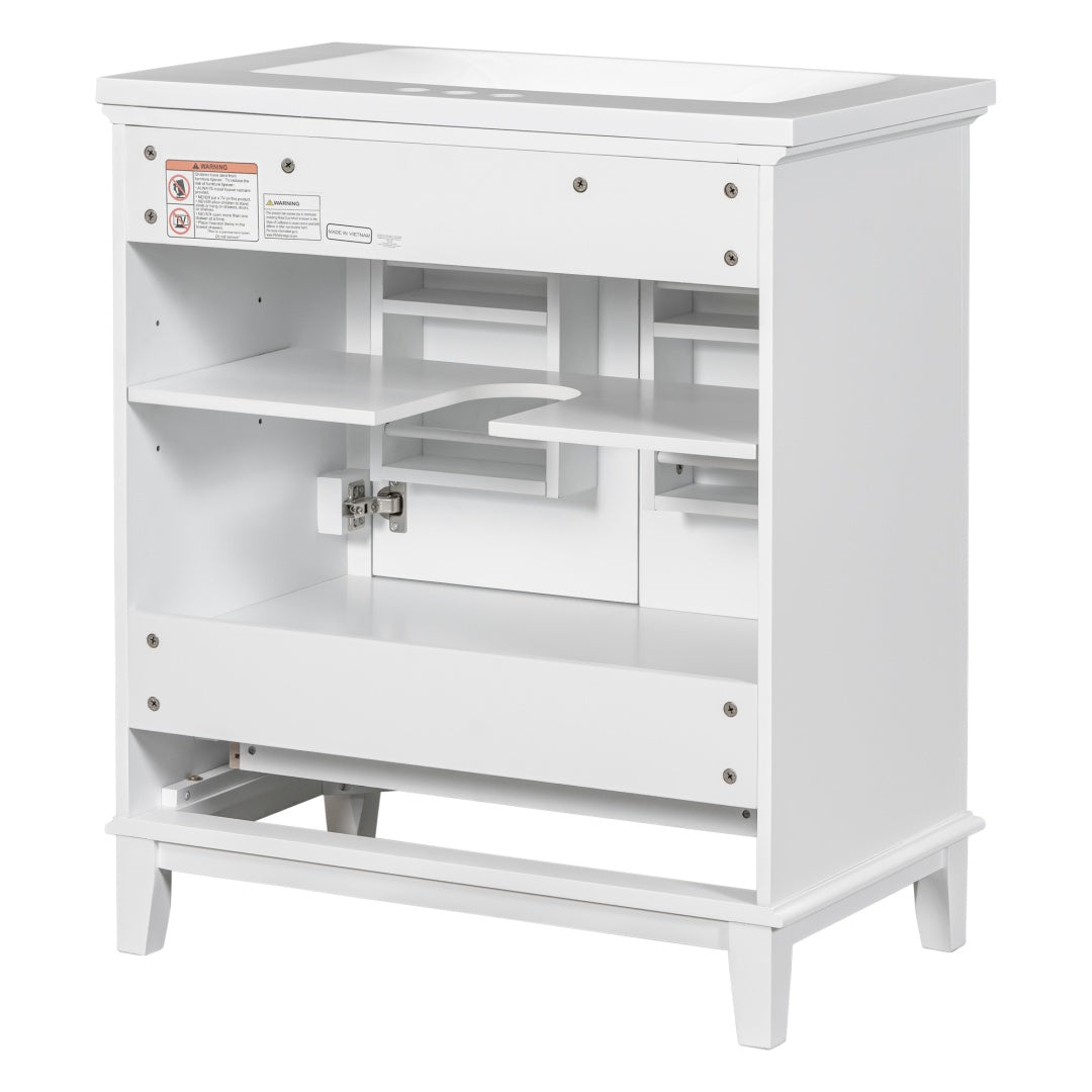 30 Bathroom Vanity With Sink Combo, Multi-functional Bathroom Cabinet With Doors And Drawer, Solid Frame And MDF Board, White