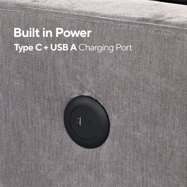 Upholstery Sleeper GREY Sectional Sofa With Storage Space, USB Port, 2 Cup Holders On Back Cushions