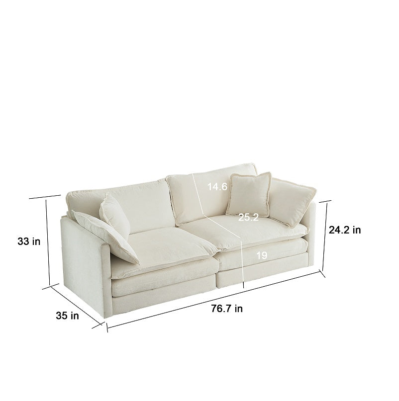 White Fabric Loveseat Sofa