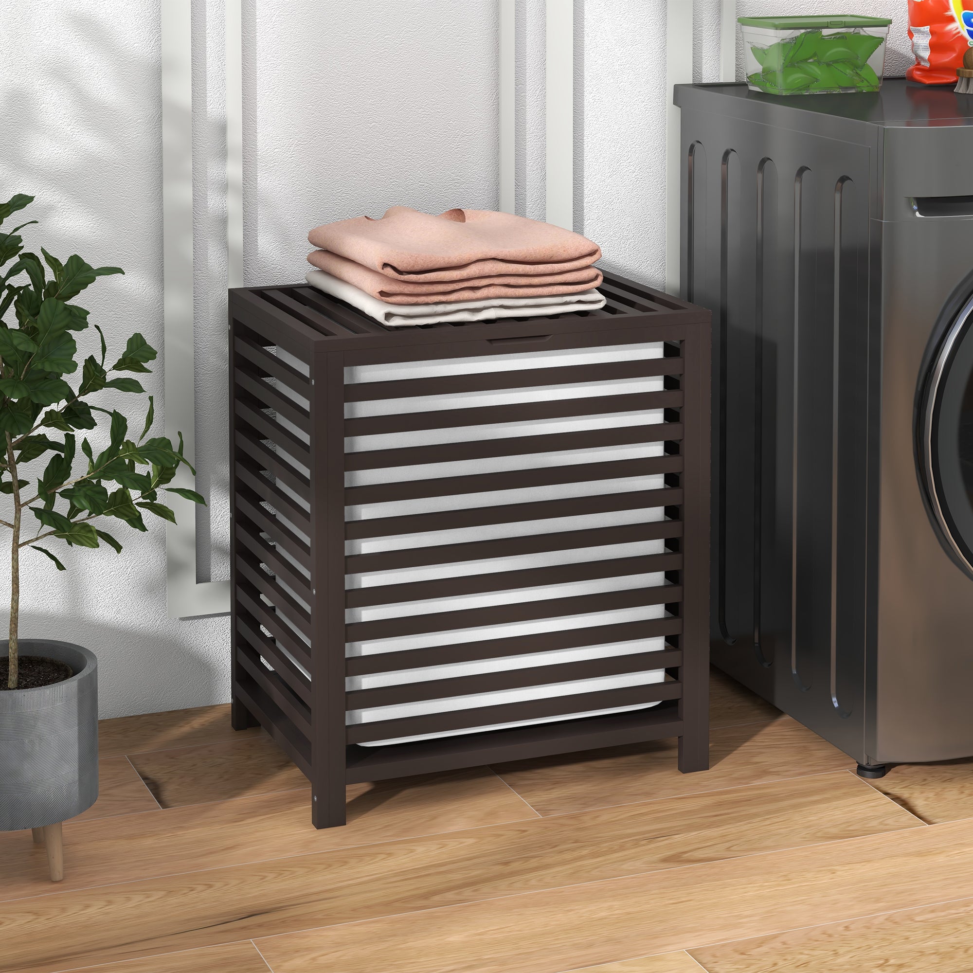 Gray Lidded Laundry Basket