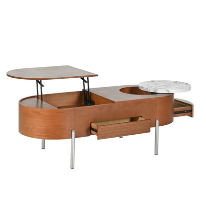 47.2-inch Lift Coffee Table With 360 Degree Marble Patterned Rotating Tray, Modern Oval Lift Tabletop, Prohibited Platform Temu