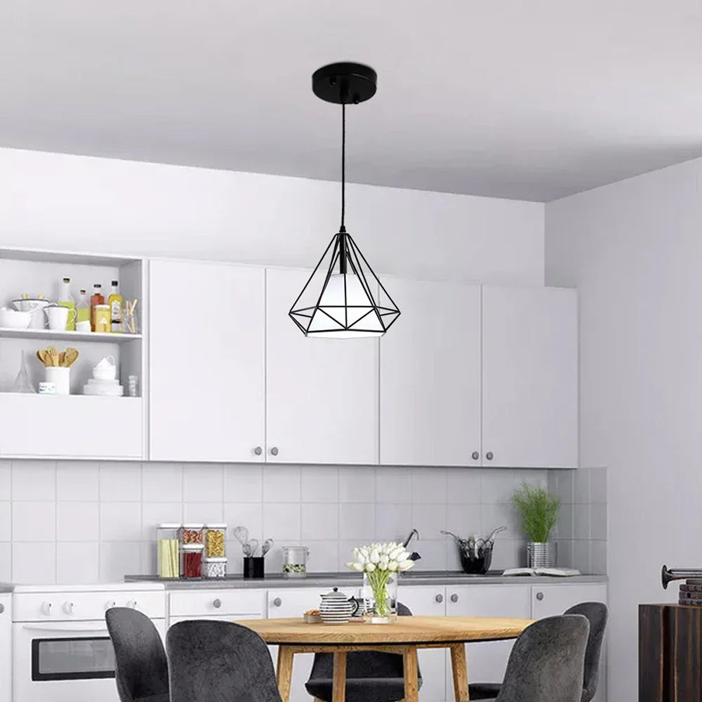 DecorBites™ Diamond Cage Pendant Chandelier for Industrial Living Room and Kitchen Lighting