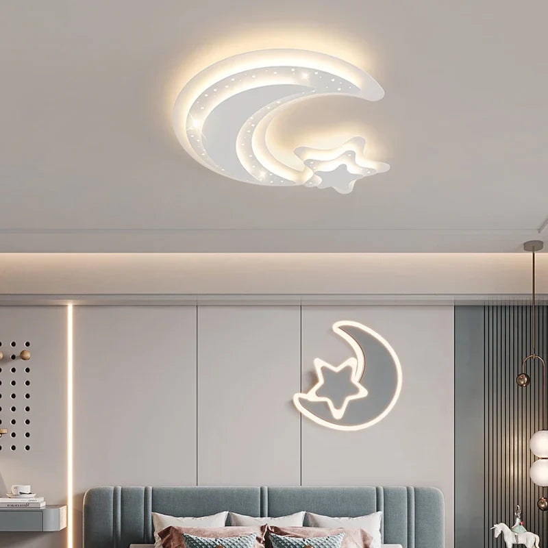 DecorBites™ Kids Room LED Chandelier - Stars and Moon Ceiling Lamp for Bedroom Nursery