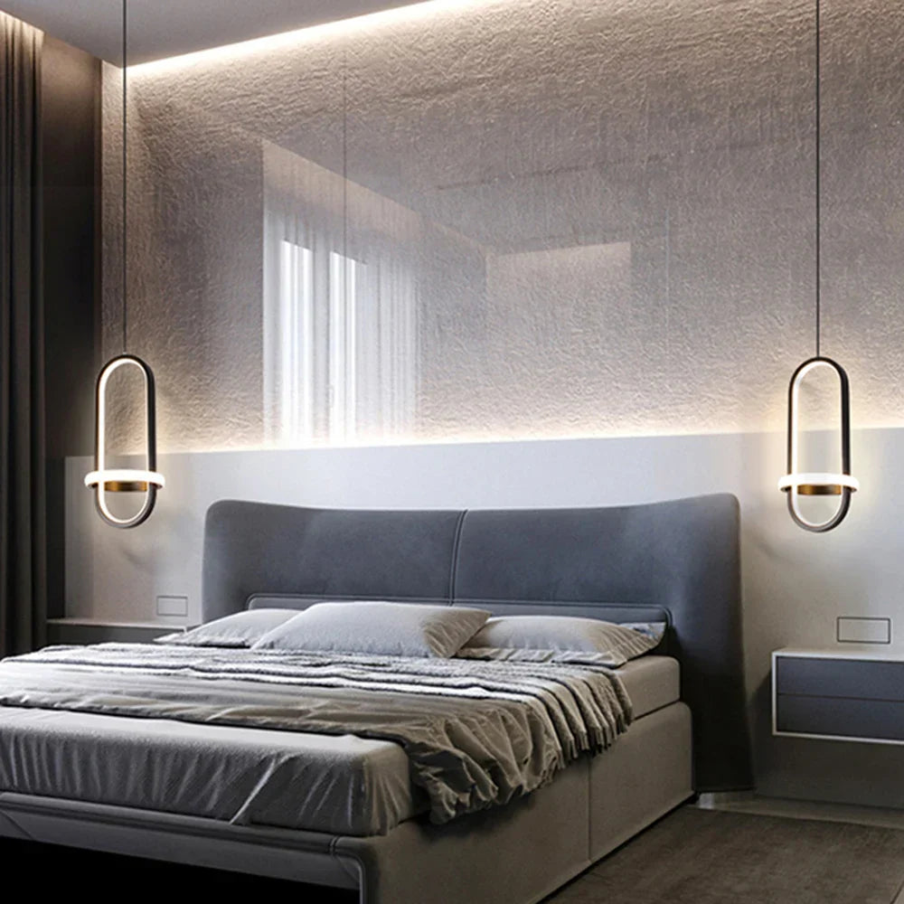 Gold Minimalist Pendant Light Black Bedroom