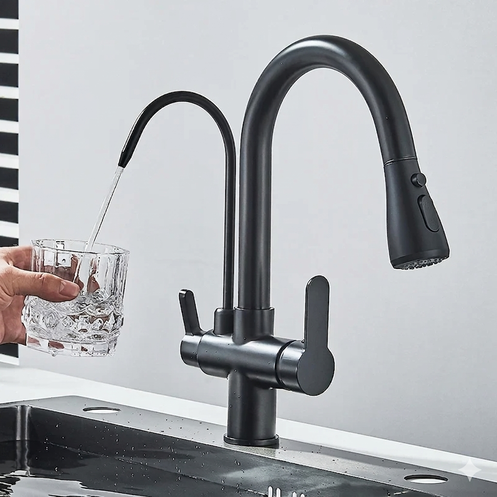 Stainless Steel Kitchen Faucet – Dual Handle Filtered Water Mixer Tap