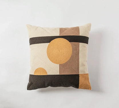 DecorBites™ Geometric Embroidery Cushion Cover Set - Blue Coffee Yellow Grey Abstract Square