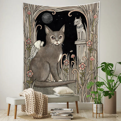 DecorBites™ Black Cat Tarot Tapestry: Psychedelic Hippie Wall Hanging Room Decor
