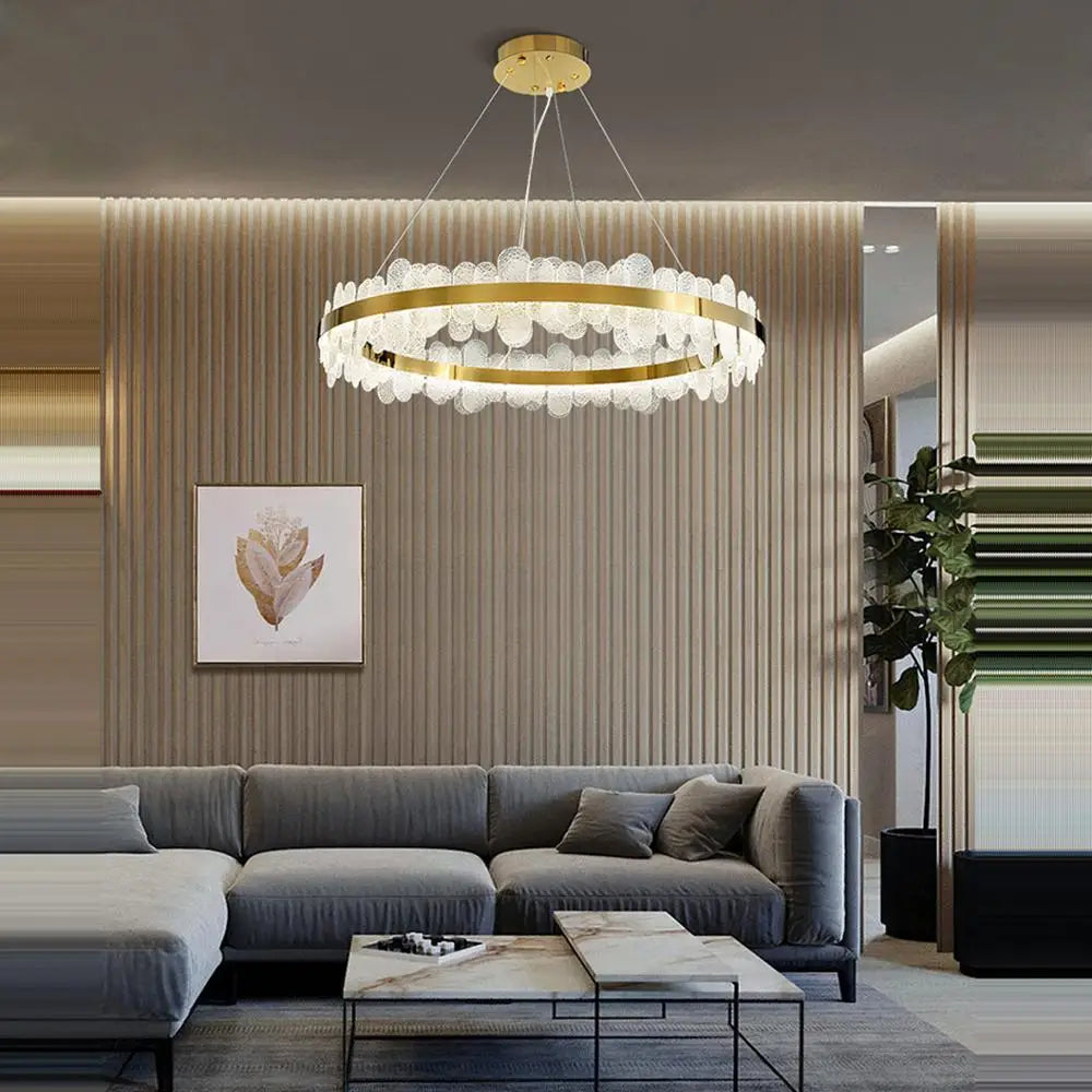 Gold LED Dining Chandelier Frosted Glass 80cm