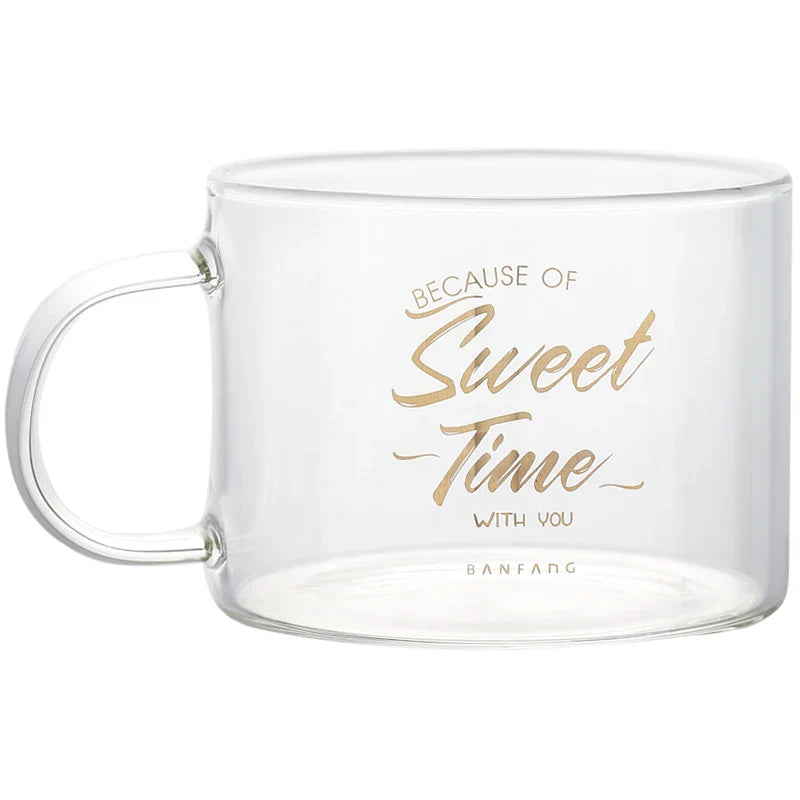 DecorBites™ Creative Alphabet Glass Juice Cup with Handle | Personalized Office Tea and Dessert Cup