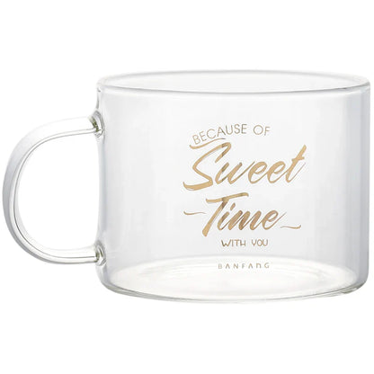 DecorBites™ Creative Alphabet Glass Juice Cup with Handle | Personalized Office Tea and Dessert Cup